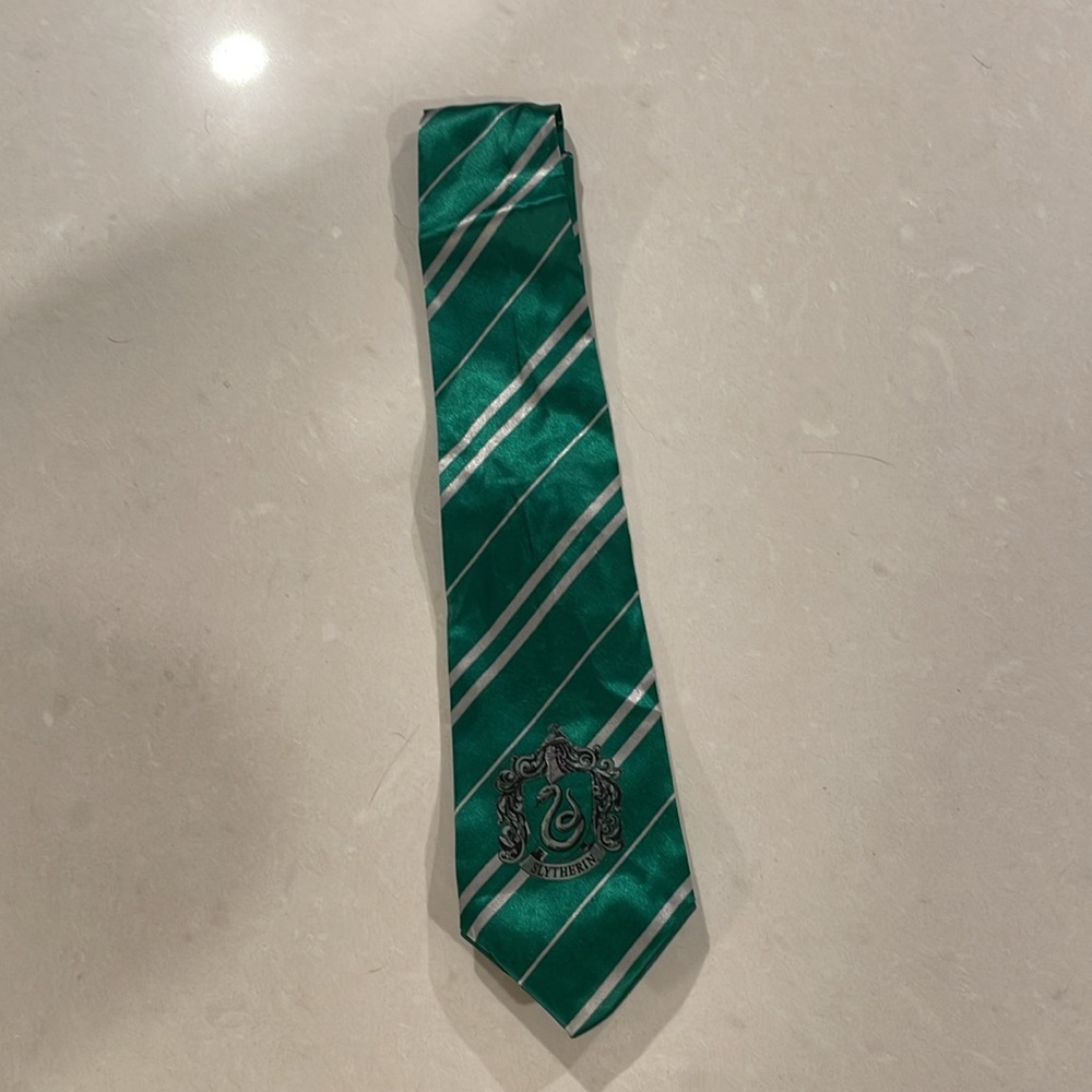 Harry Potter Wizarding World Slytherin Tie Costume Green Gray Polyester Necktie